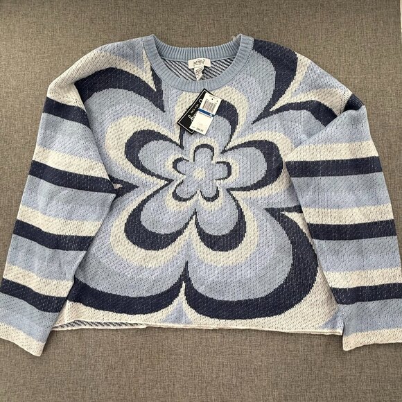 NEW! Just Polly Knit Sweater Blue & White $49 Plus 4X Stripes Abstract Flower - Picture 2 of 11